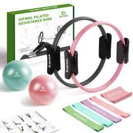 GIFNOL Pilates Ring and Ball Set with Resistance Bands - Pilates Equipment for Home Workout - 14'' & 12'' Pilates Rings, 2 Pilates Balls, 5 Resistance Bands for Toning Arms, Thighs/Legs & Core