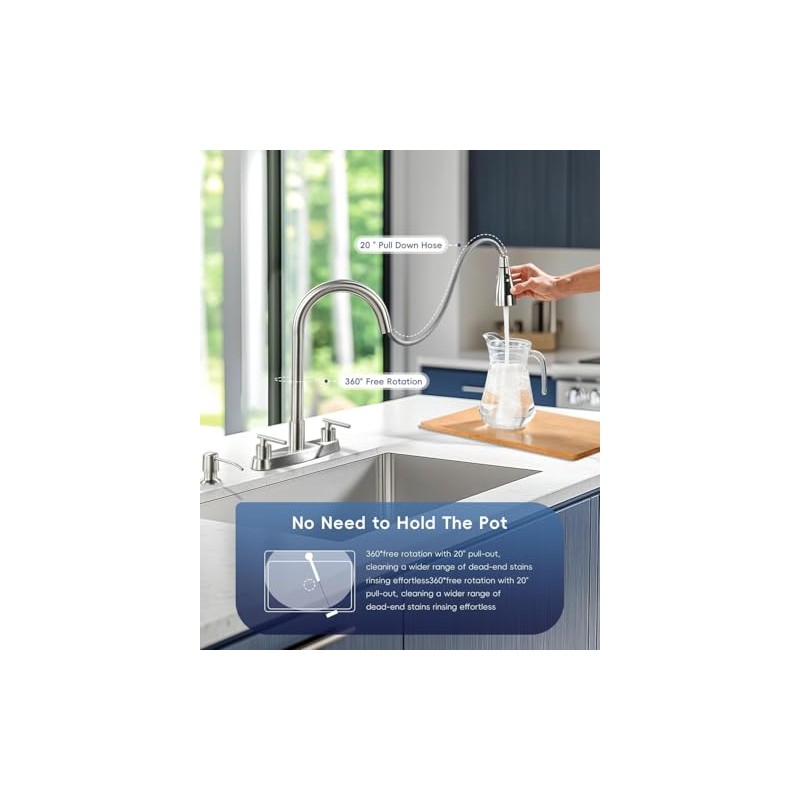 APPASO 2 Handle Kitchen Faucet with Sprayer, 4-Hole Kitchen Faucet
