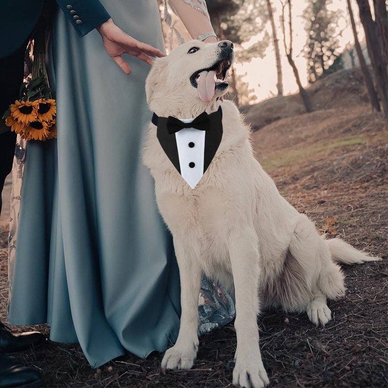 Dog Tuxedo,Formal Wedding Dog Bandana Adjustable Collar with Bowtie,Detachable Bow
