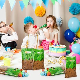 ADARRO 50PCS Pixel Birthday Party Favor Bags, Green and Brown Pixel Video Game Theme Party Goodies Candy Snack Treat Bags