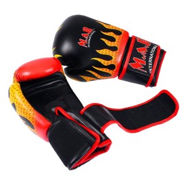 MAR | Black Rex Leather Flame Boxing Gloves, Extended Cuff Kickboxing Muay Thai Gloves Heavy Training Boxing Gloves, Womens Boxing Gloves Kids Boxing Gloves for Men Women & Children 10oz