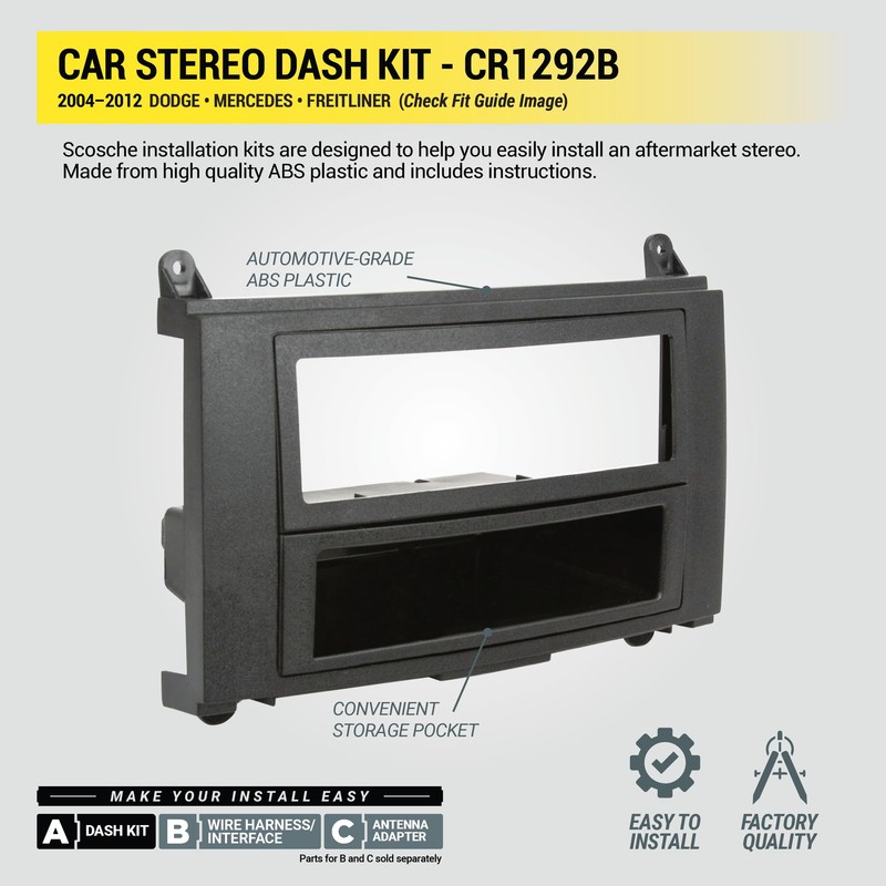 Scosche CR1292B Double or Single DIN Radio Installation Dash Kit