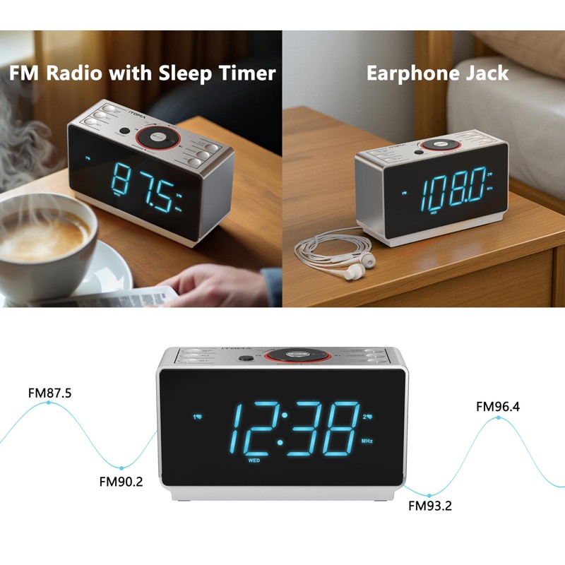 Alarm Clock Radio with Bluetooth, FM Radio, Dual Alarm with