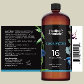 Healing Solutions Eucalyptus Essential Oil Bulk, 16oz - 100% Pure Bulk Eucalyptus Essential Oil Large Bottle for Diffusers, Home Care, Candles, Aromatherapy