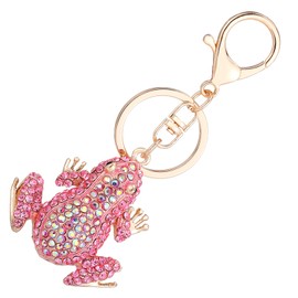 Neptniopllab Frog Keychain,Cute Rhinestone Frog Gift Kawaii Keychain for Women Purse Bag Charms Funny Frog Decor Men Car Key (Pink)