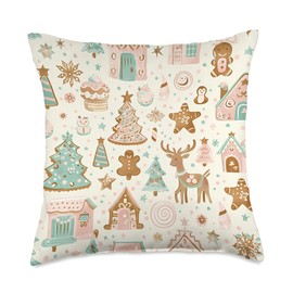 Gingerbread Pastel Pattern - Cute Holiday Decor Throw Pillow