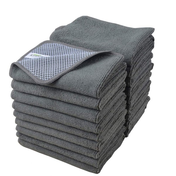KinHwa Microfiber Dish Cloths Super Absorbent Kitchen Wash Cloth Dish Rags for Washing Dishes Fast Drying Cleaning Cloth with Scrub Side 12inchx12inch 18 Pack Gray