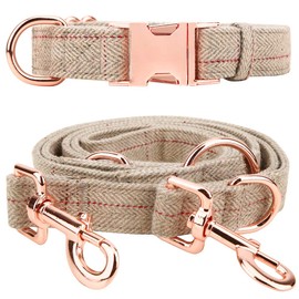 Medium-Large Big-Female Heavy-Duty Dog-Collar Leash-Set - Rose Gold 6 Foot Exceptionally Elegant Design and Adjustable in 3 Different Lengths for Medium to Large Dogs