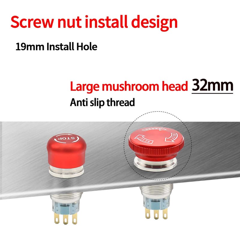 19mm 3/4" Latching Emergency Stop Push Button Switch SPDT Mushroom