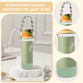 Comprehensive Compatible Owala Accessories Set: Silicone Boot for 24oz & 32oz Bottles, Water Bottle Handle Strap, Bottle Seal Ring, Replacement Stopper, Charms, Compatible Owala FreeSip (Green, 24 oz)