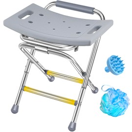 Folding Shower Chair for Inside Shower, 400lbs Foldable Shower Stools, Portable Travel Shower Seat, Stainless Steel Small Shower Chair for Seniors, Disabled, Adults, Gray