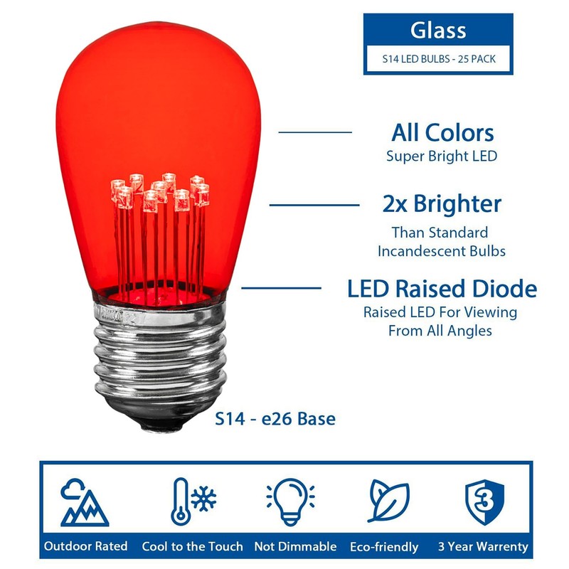 Novelty Lights 25 Pack LED S14 Outdoor Patio Edison Replacement