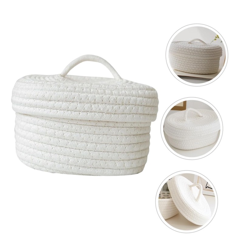 Mobestech Nordic Style Woven Basket with Lid Versatile Cotton Rope