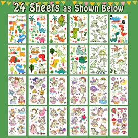 Partywind 24 Sheets Glow Temporary Tattoos for Kids, 215 Luminous Styles Unicorn and Dinosaur Tattoo Stickers for Party Supplies Favors for Boys and Girls, Cute Gifts Toys Goodie Bag Stuffers