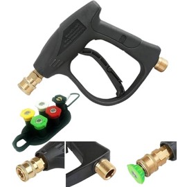 GEARGADGET High Pressure Washer Short Gun,3000 PSI Max with 5 Color Quick Connect Nozzles Tips And Nozzle Holder (Black Short Gun With 5 Nozzles)