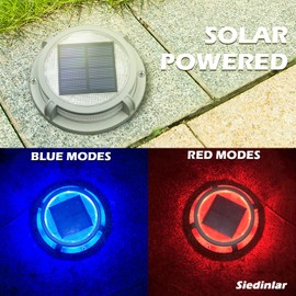 SIEDiNLAR Solar Deck Lights Outdoor 2 Modes 16 LEDs Dock Light Driveway Markers Solar Powered Waterproof for Ground Pathway Step Walkway Stair Garden Yard Road 16 Pack (Blue/Red)