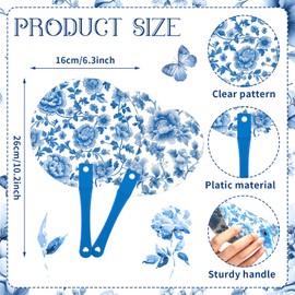 Briwooody 36 Pcs Blue White Floral Handheld Fans Wedding Favors Chinoiserie Summer Plastic Hand Fans Bulk for Guests Wedding Bridal Shower Appreciation Bridesmaid Gift