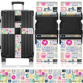 OffiEase Luggage Straps for Suitcases Travel Belt - Baggage Identifiers Suit Case Accessories with Buckle Nylon Adjustable Band Over Handle for Airport 2 pack Stamps