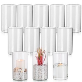 Glasseam Glass Hurricane Candle Holder Set of 12, Cylinder Pillar Candle Holders for Table, Modern Floating Candle Decorations, Clear Glass Cylinder Vase for Centerpieces Wedding Dining Table, 6inch