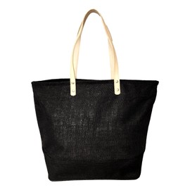 SONA G DESIGNS Women's Tote Bag, Eco Friendly Jute 18 inch Wide with Zipper Top (Black)