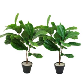WPYST Set of 2 Artificial Fiddle Leaf Fig Natural Textured Potted Plant 25" Faux Green Leaf Ficus lyrata Bonsai Decor for Home Office Hotel Garden