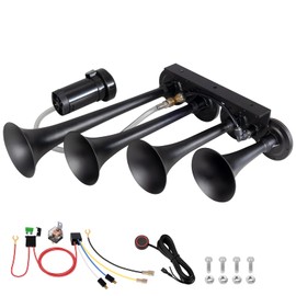 BANHAO Air Horn 4-Tube Train Horn BANHAO Truck Air Horns 4 Trumpet Kit for Trucks 12V 180dB Super Loud with Compressor Suitable for Pickup Motorhome SUV Train Boat