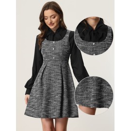 Allegra K Tweed Dress for Women's Pinafore Overall Sleeveless A-Line Plaid Tank Dresses Medium Black