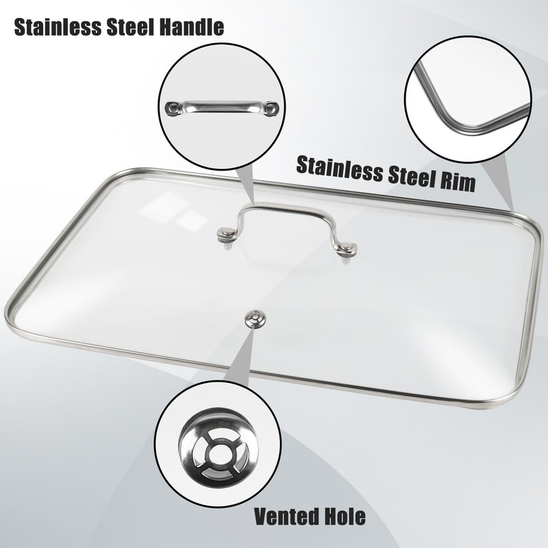 Vayepro Griddle Glass Lid for Lodge 10.62-inch x 16.14-inch Cast