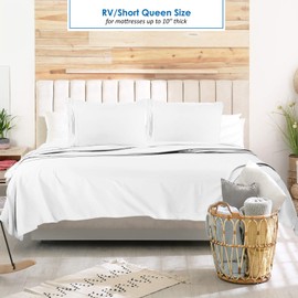 Nestl White RV Queen Sheets – Super Soft RV Short Queen Sheets for RV Camper, 6 Piece 1800 Microfiber Fitted RV Sheets, Double Brushed RV Bed Sheets Set, Camper Sheets and Pillowcases