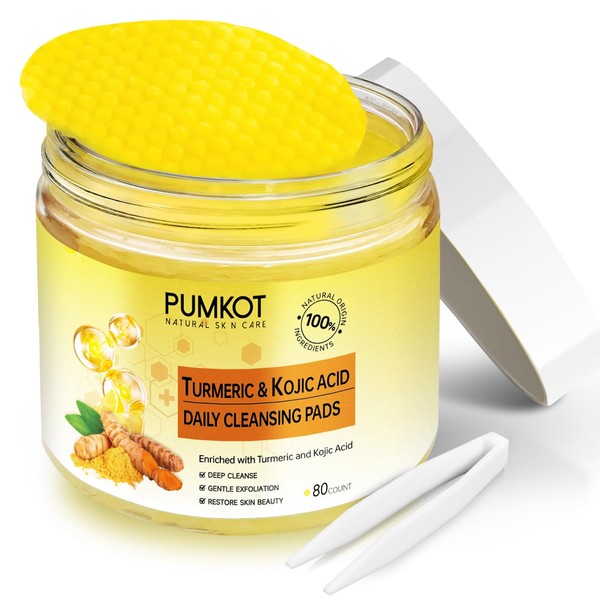 Pumkot Turmeric Kojic Acid Cleansing Pads, Turmeric Face Scrub Pads