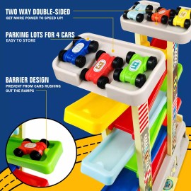 Aotipol Montessori Toys for 2 3 Year Old Boys Toddlers, Car Ramp Toys with 6 Cars & Race