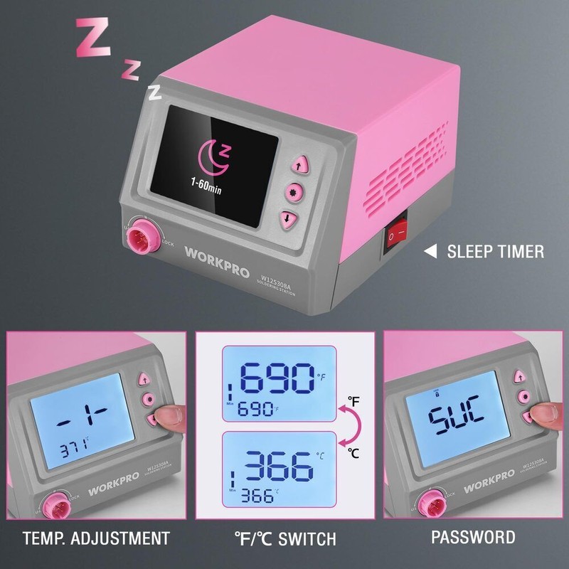 WORKPRO 60W Soldering Station Soldering Iron Kit Digital Display w/5PC