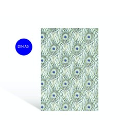 Rossi Handmade Notebook DIN A5 "Peacock Feathers" from Italy with 160 Pages (Thread-Bound) Colourful Blank Book Unlined Vintage Book with Pattern Suitable as a Diary, Sketchbook, Travel Diary