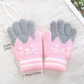 Dinghaole Winter Warm Knitted Soft Gloves,magic gloves kids,Cute Cat Thermal Full Fingers Stretch Gloves,pink gloves,Stretchy Warm Gloves for Boys and Girls,Outdoor School Costume Daily Wearing