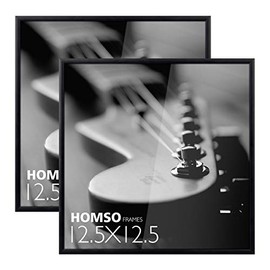 Homso Black Music Album Frame, 12.5" x 12.5" Frames Made to Display Vinyl LP Album Covers - Brushed Aluminum Finish - Hanging Hardware Installed with No Assembly Required 2-Pack
