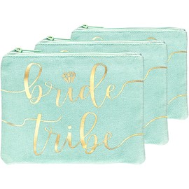Bolsas de maquillaje para dama de honor para despedida de soltera, despedida de soltera, boda, bolsa de cosméticos y artículos de tocador, kit de supervivencia de boda, kit de resaca, recuerdo, Mint, 3pc Bride Tribe,