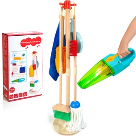 Kids Cleaning Set with Electric Vacuum Cleaners, Pretend Play Housekeeping Set, Toddler Cleaning Toys for Girls Boys Age 3+