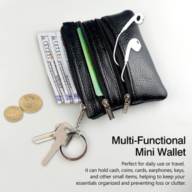 Women's Genuine Leather Coin Purse Mini Pouch Change Wallet with Keychain – Compact & Stylish