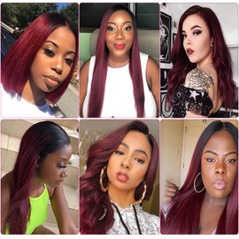 Ombre Burgundy Bundles 1B99j Straight Human Hair Bundles 16 18 20 inch Two Tone Black and Burgundy Double Weft Human Hair