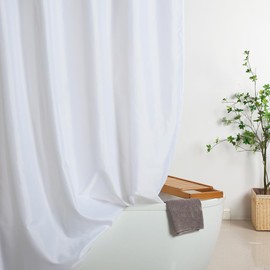 WellColor Short Shower Curtain Liner 72 x 66 Inch, White Water Repellent Weighted Fabric Shower Liner for Bathroom Hotel Spa, Odorless, Washable, 66 inch