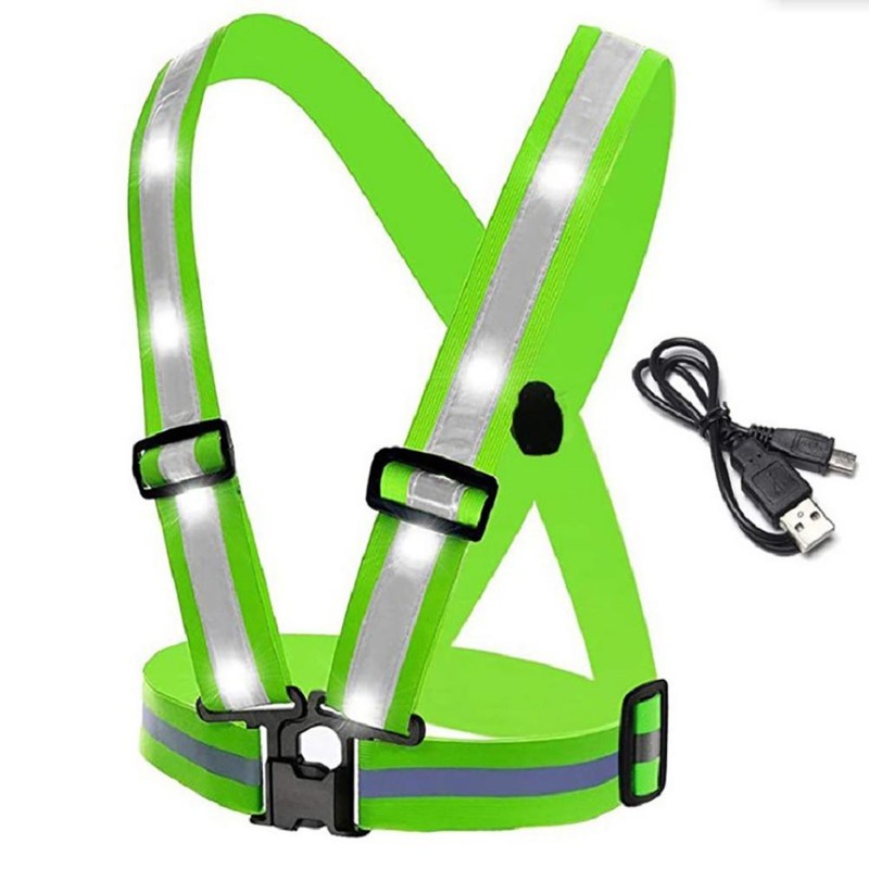 LED Reflective Safety Vest Adjustable USB Rechargeable Vest Warning Vest