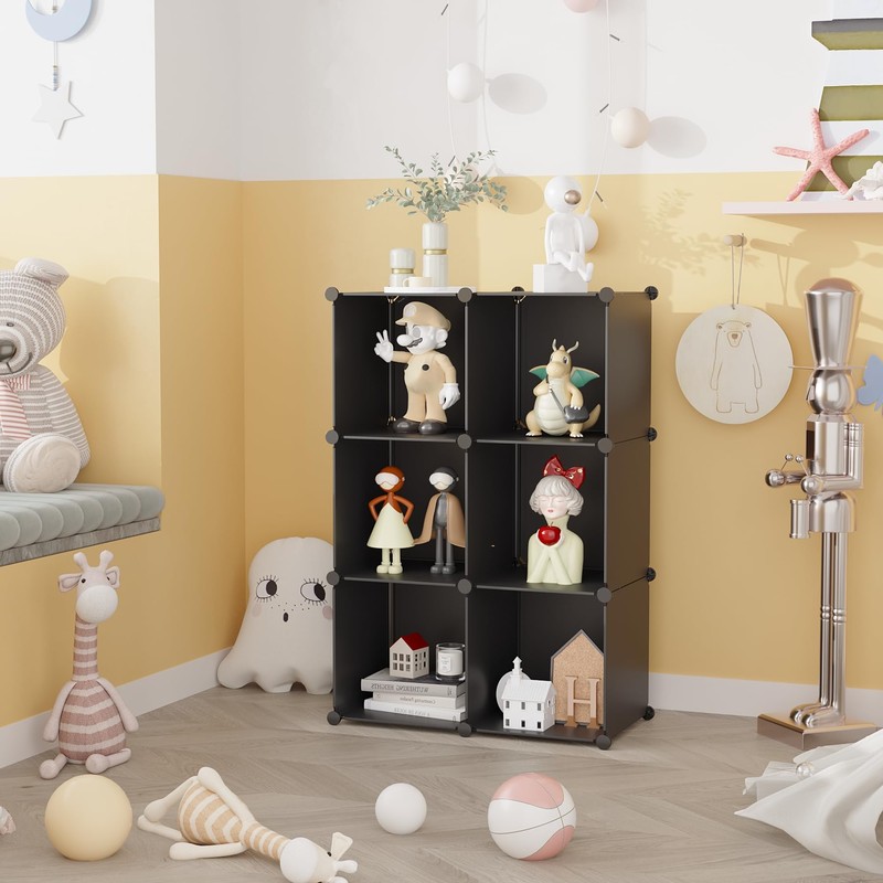 C&AHOME 6-Cube Storage Organizer, Stackable Storage Cubes Shelves, Portable Bookshelf,