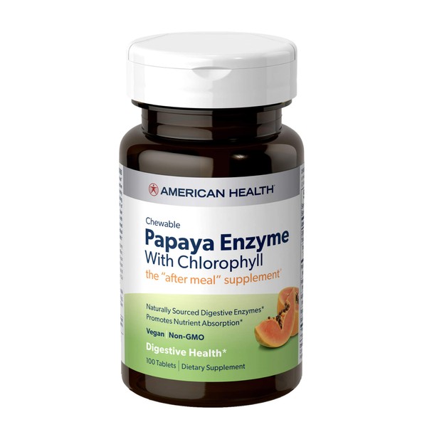 American Health Papaya Enzyme with Chlorophyll Chewable Tablets Promotes Nutrient Absorption, Helps Digestion and Freshens Breath, Gluten-Free, Vegetarian - 100 Count
