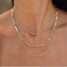 VIROMY Dainty Gold Layering Necklace Set for Women 14K Gold Plated Simple Triple Three Layered Box Paper Clip Chain Necklaces Everyday Multi Strand Dainty Jewelry Gift