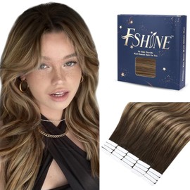 Fshine Tape in Hair Brown Echthaar Extensions Tape in 20 Stück Rooted Tape in Hair Extensions Echthaar 40cm Ombre Tape Hair Dark Brown To Strawberry Blonde Mixed Brown 50 Gramm #2/3/27