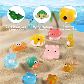 Ocean Mini Resin Animals, 30 Styles Tiny Sea Resin Animals Figurines Miniature Little Small Plastic Animal Figures Bulk for Garden Micro Landscape DIY Fish Tank Aquarium Potted Dollhouse Decor