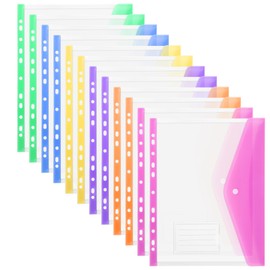 OFFCUP Document Wallet A4, Pack of 12 Transparent Document Folders, Expandable File Folders, A4 File Pockets with 11 Hole Edge and Label Pocket, Plastic Folders for Documents Organising