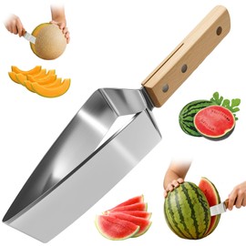 Triangle Watermelon Cutter, Stainless Steel Watermelon Slicer with Wooden Handle, Fruit Cutter Slicer for Watermelon, Cantaloupe, Honeydew, Apples and More, Portable Kitchen Fruit Cutting Tool