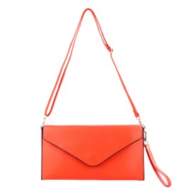 Wedmay Ladies Large Oversize Envelope Wristlet Strap Leather Evening Bag Prom Clutch Bag Purse For Women (F1460 Orange)