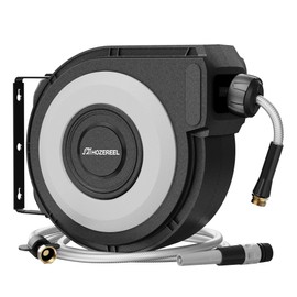 HOZEREEL Wall Mount Retractable Garden Hose Reel, 50 ft, Automatic Self-Retracting, Metal Mounting Bracket, 1/2 Inch Hose Included